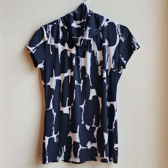 New York & Company Black/White Cap Sleeve Mock Neck Jersey Size XS - Picture 7 of 11